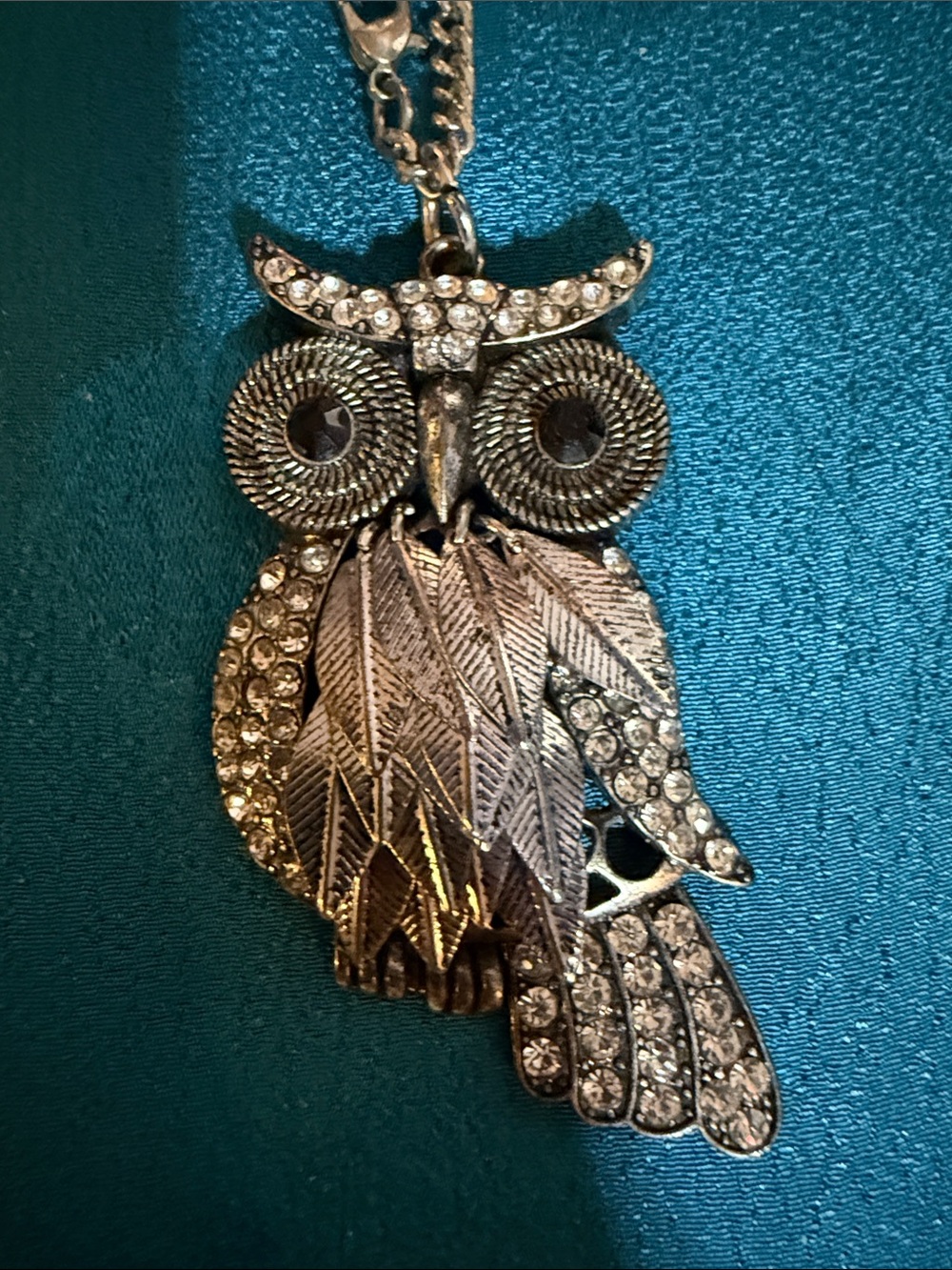 Crystal Accent Silver Owl Pendant Necklace - Women Jewelry